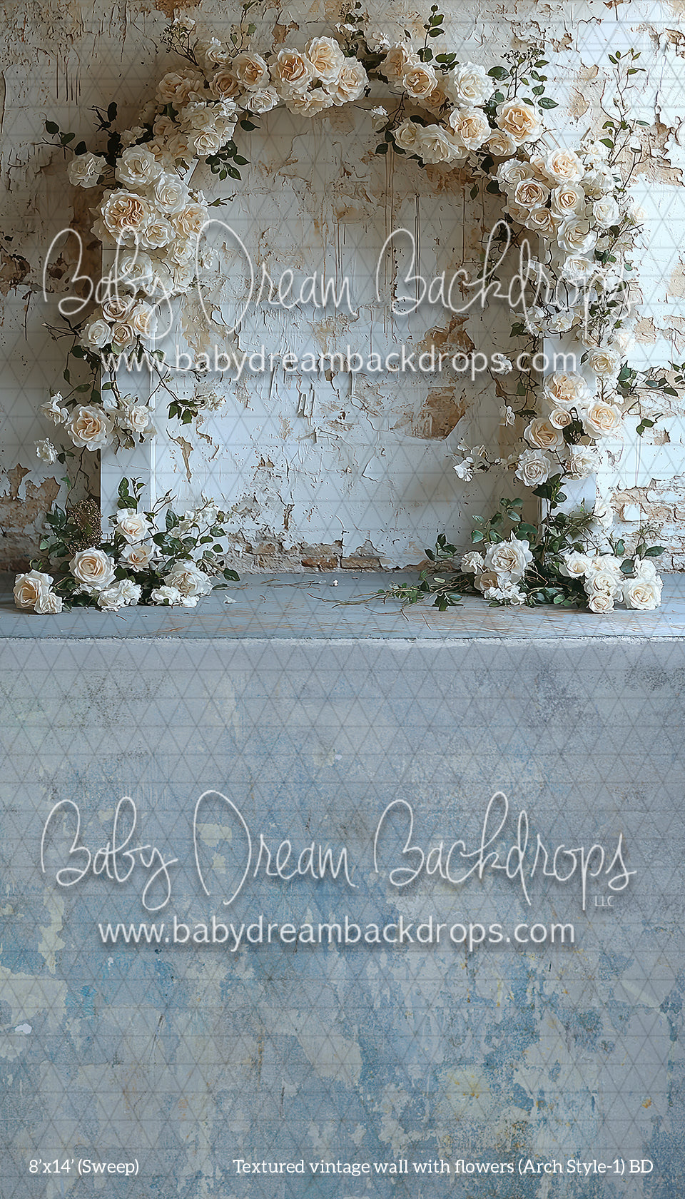X Drop Sweep textured vintage wall with flowers (Arch Style 1) (BD)