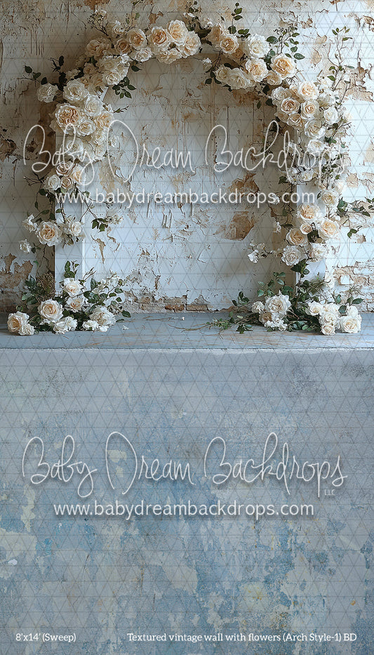 X Drop Sweep textured vintage wall with flowers (Arch Style 1) (BD)