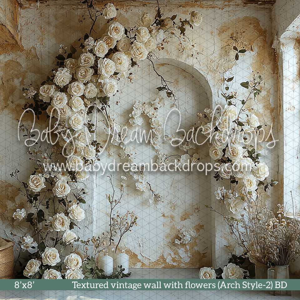 X Drop Textured vintage wall with flowers (Arch Style 2) (BD)